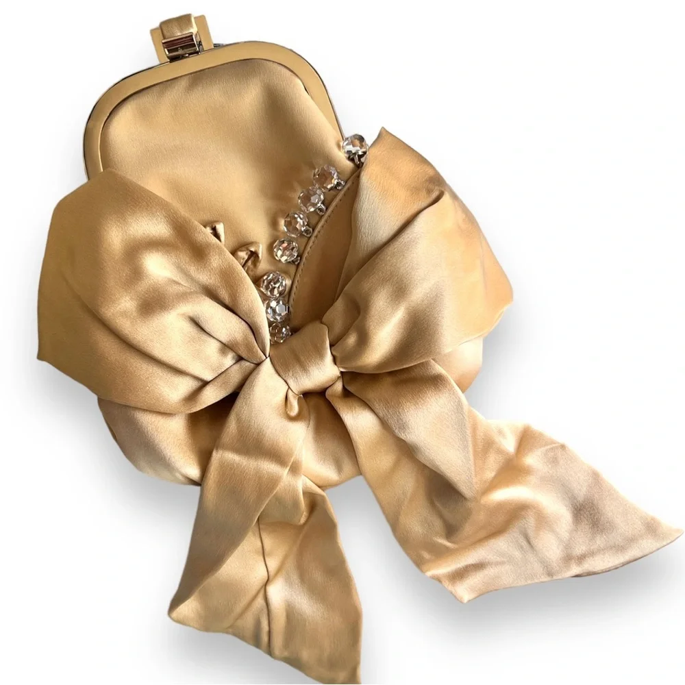Inge Christopher Satin Beaded Clutch Mini Purse Bow